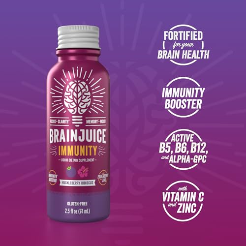 BrainJuice Brain and Immune Support Shot for Energy, Focus, and Immunity, Gluten Free, 12 Pack, |5 fl oz  
BrainJuice Br