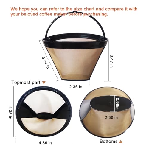 No.4 Cone Coffee Maker Filters for Ninja and Cuisinart Coffee Machines - Reusable Coffee Filter Basket, 2Pcs, Filter Re