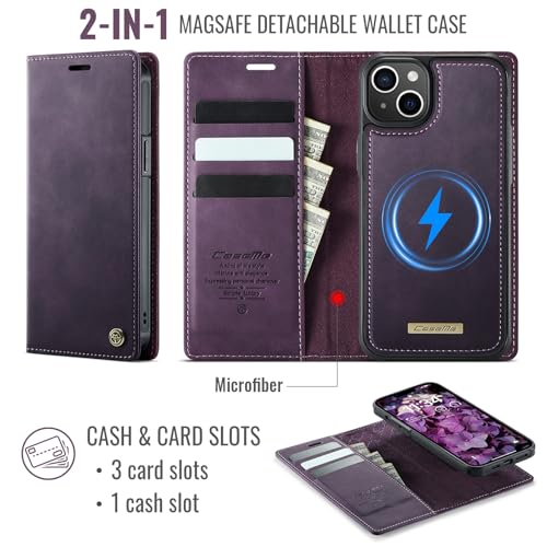 iPhone 14 Compatible 2-in-1 PU Leather Detachable Wallet Case with RFID Blocking and Magsafe Stand Shockproof Cover 6.1"