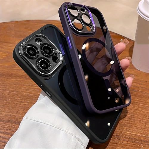 Transparent Acrylic Magnetic Phone Case for iPhone 13 Shockproof Soft Covers Cellphone Protective Shell (Purple)  
Trans