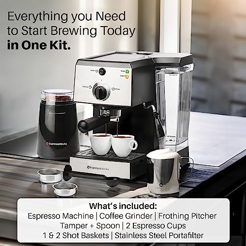 EspressoWorks All-In-One Espresso Machine - Coffee Maker for Home Use - Perfect Gift for Coffee Lovers - Stainless Steel
