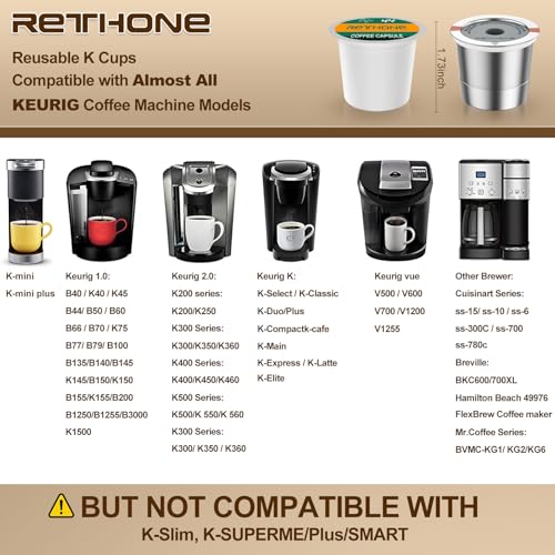 Rethone K Cup Reusable Coffee Pods, Stainless Steel Reusable K Cups for Keurig 1.0 & |0 Coffee Makers, BPA-Free Refillab