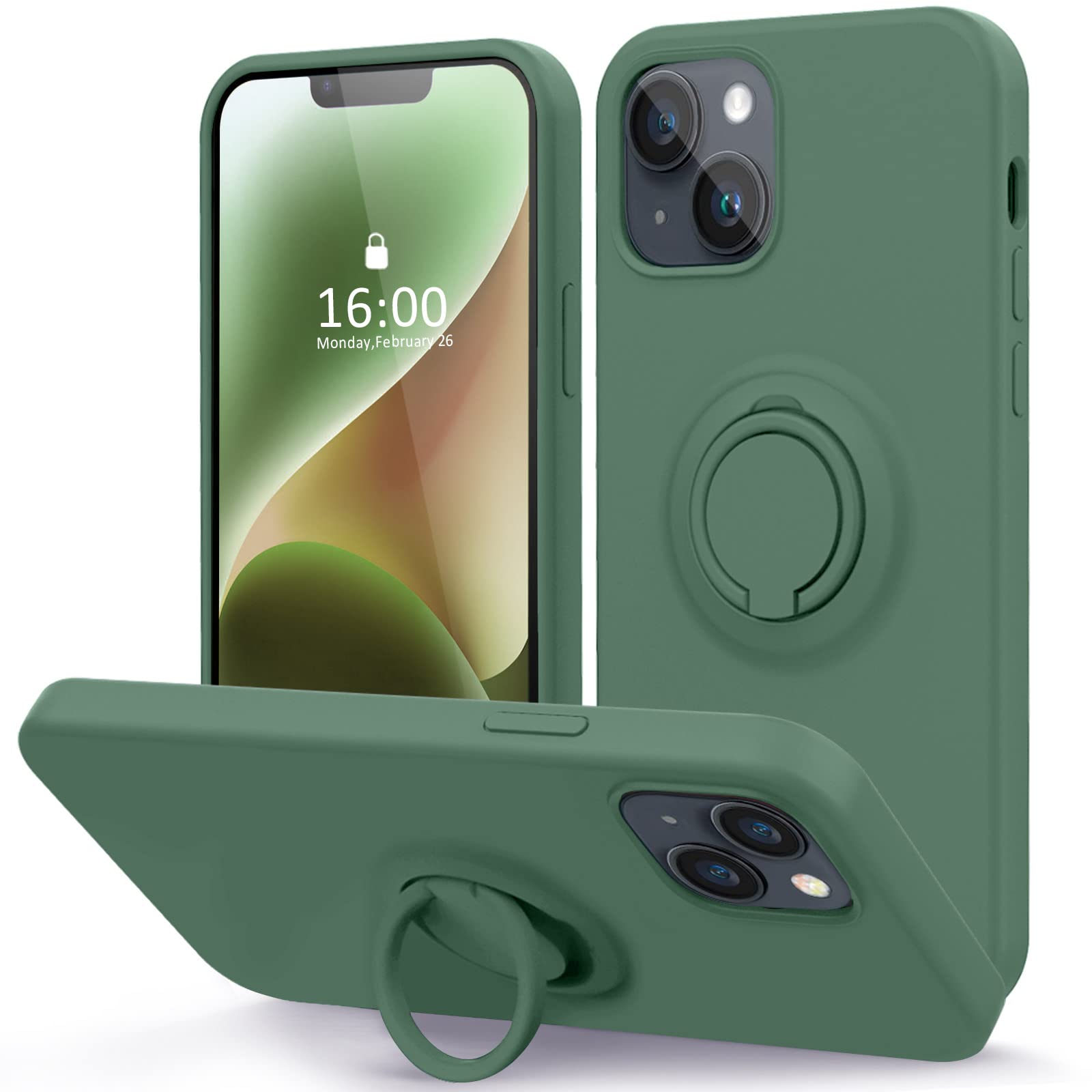 MOCCA iPhone 14 Plus Phone Case with Ring Stand | Super Soft Microfiber Lining | Full-Body Anti-Scratch Liquid Silicone