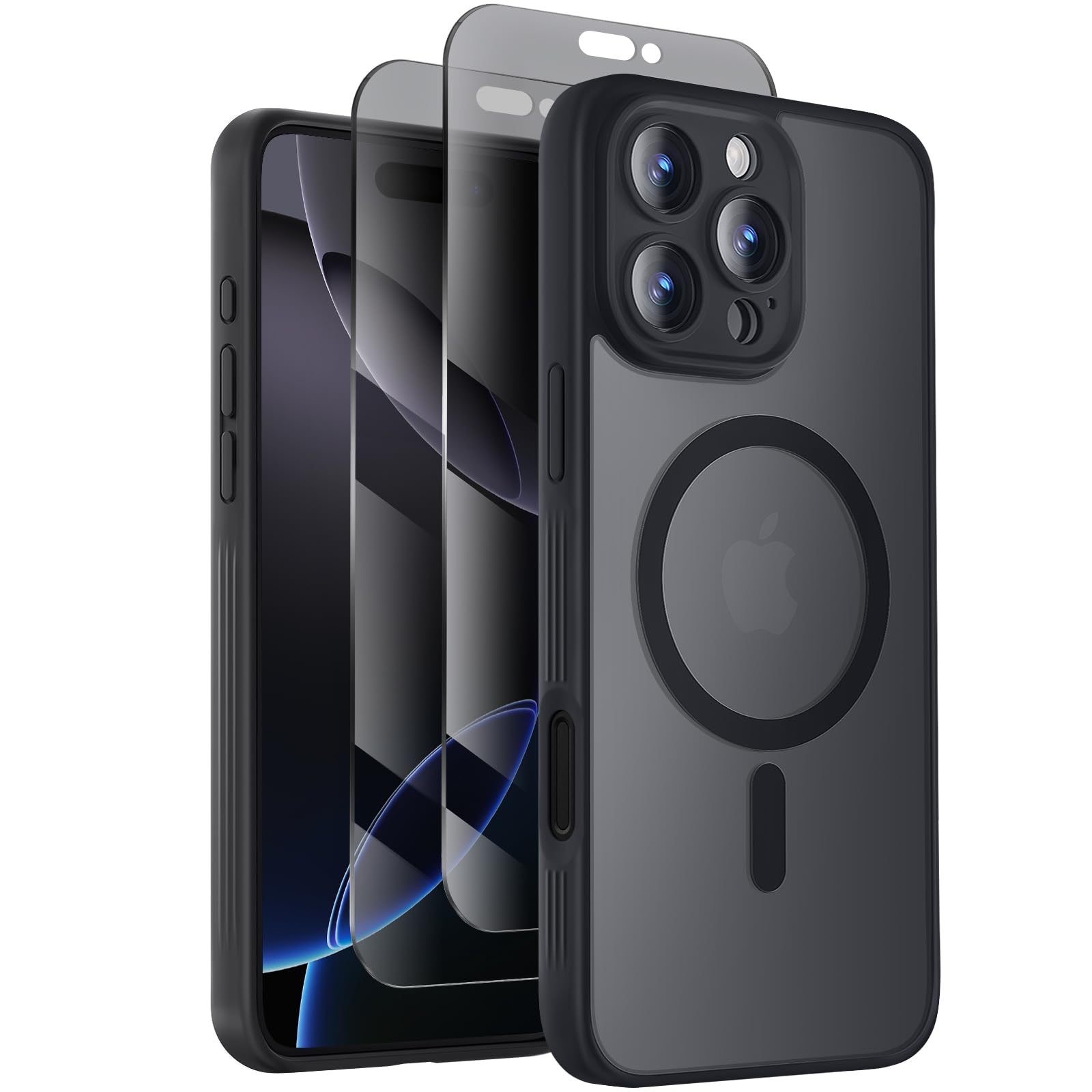 iPhone 16 Pro MagSafe Compatible Privacy Screen Protector Case [15FT Military Drop Protection] Black