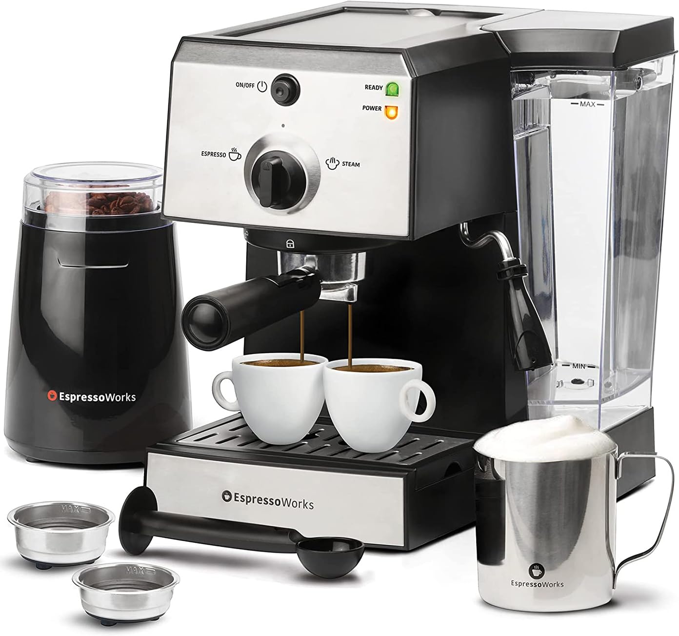 EspressoWorks All-In-One Espresso Machine - Coffee Maker for Home Use - Perfect Gift for Coffee Lovers - Stainless Steel