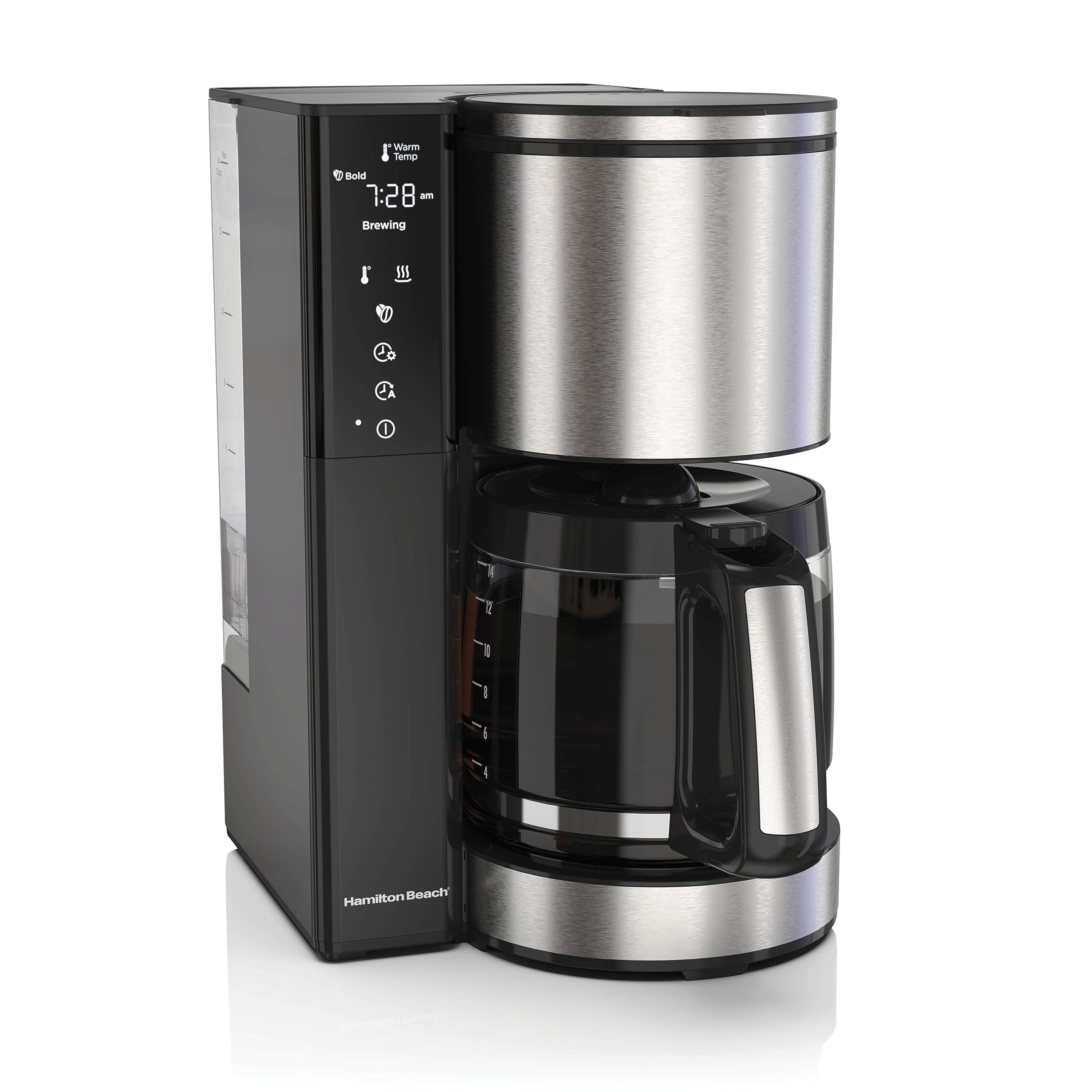 Hamilton Beach 14 Cup Programmable Coffee Maker for Busy Professionals with Light Up Reusable Filter and Stainless Steel