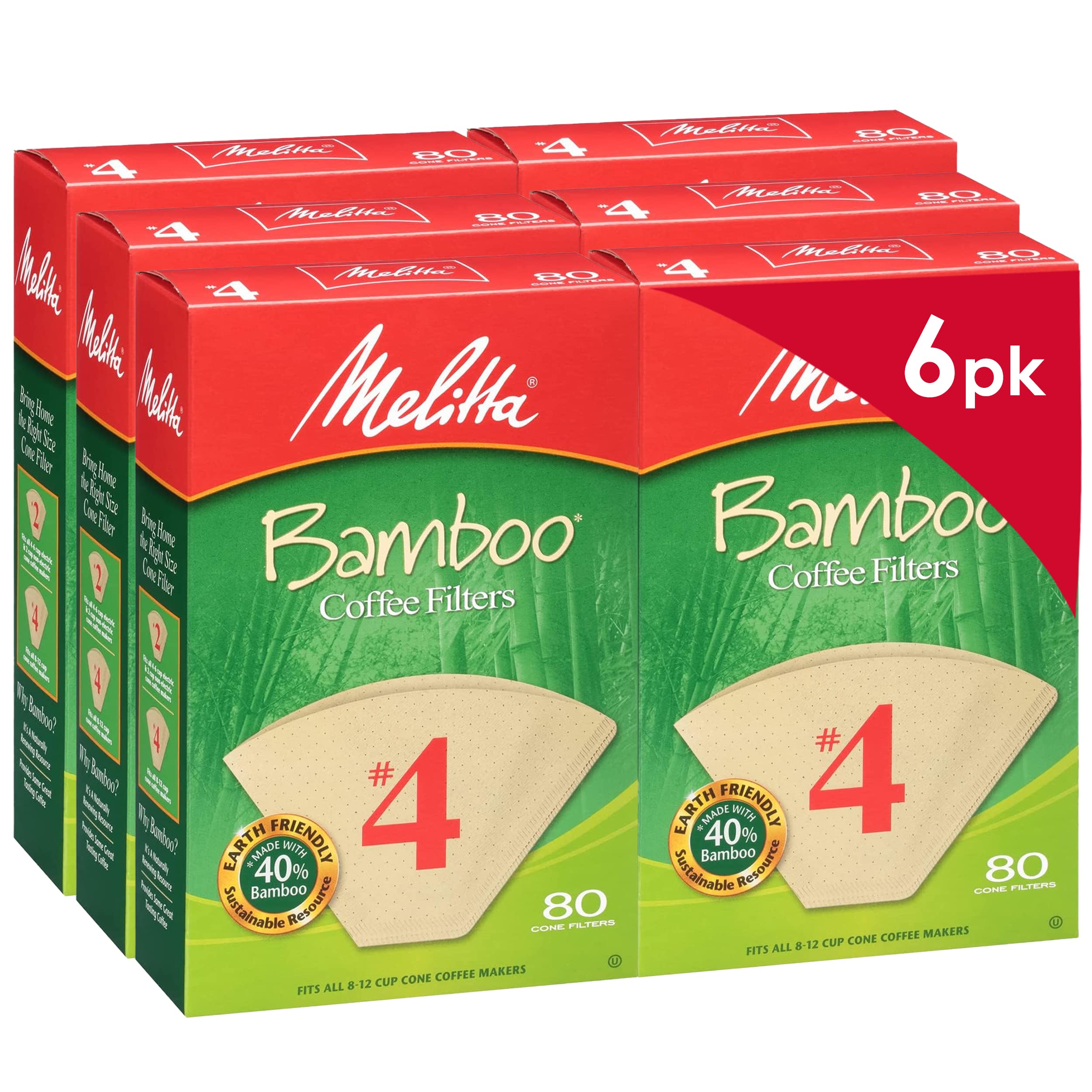 Premium Bamboo Cone Coffee Filters for Efficient Brew - Melitta 80 Count Pack of 6 (480 Total Filters)
| Melitta Bamboo