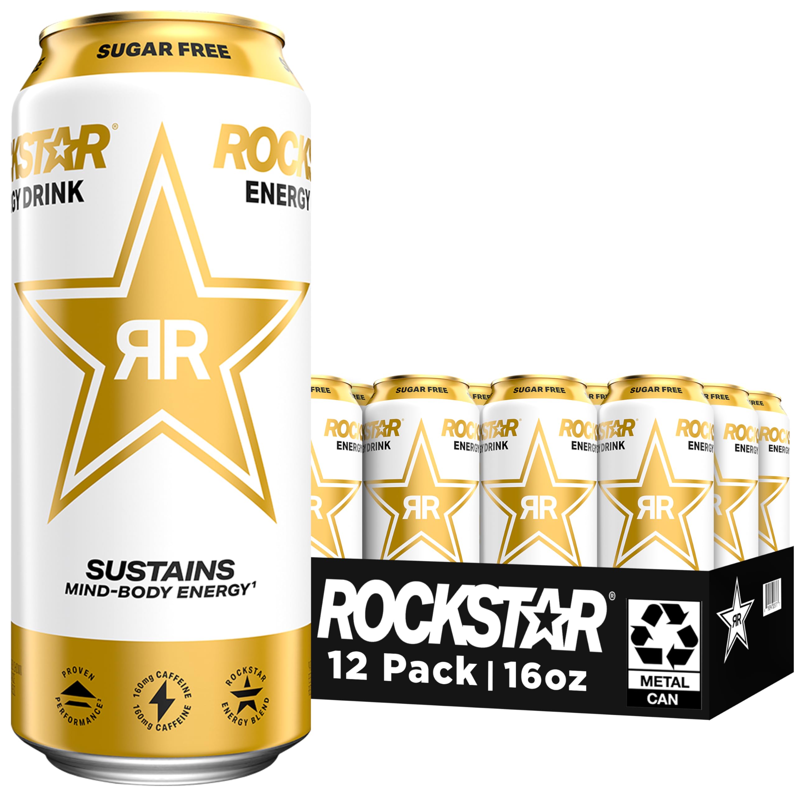 Rockstar Sugar Free Energy Drink 16 Fl Oz Cans for Men and Women At Work and Gym Features Cool Menthol Taste (Pack of 12