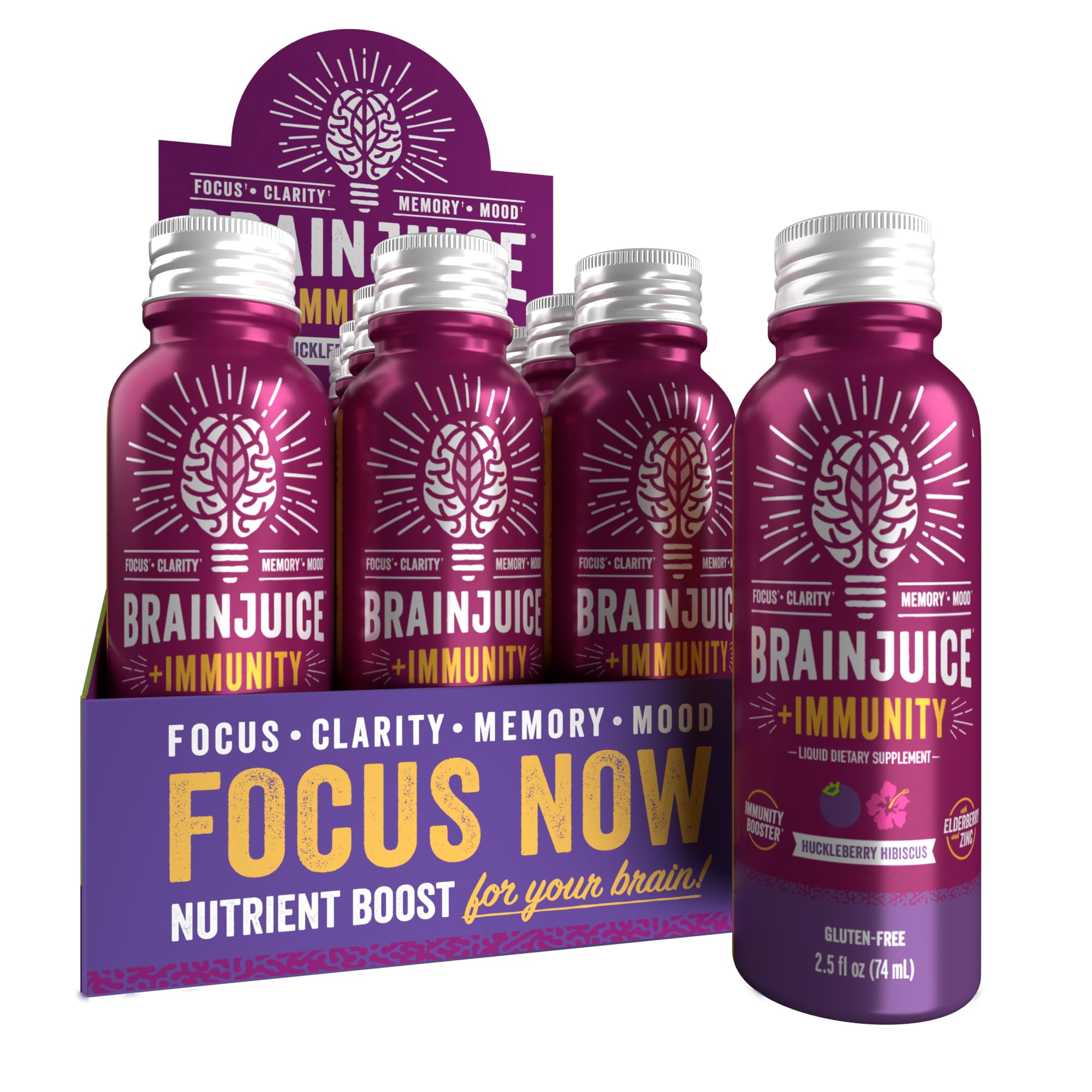 BrainJuice Brain and Immune Support Shot for Energy, Focus, and Immunity, Gluten Free, 12 Pack, |5 fl oz  
BrainJuice Br